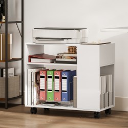 Tulostintaso ja tulostinpöytä säilytyshyllyillä, lastulevy, 70 x 34 x 60 cm, valkoinen