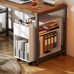 Tulostintaso ja tulostinpöytä säilytyshyllyillä, lastulevy, 70 x 34 x 60 cm, valkoinen