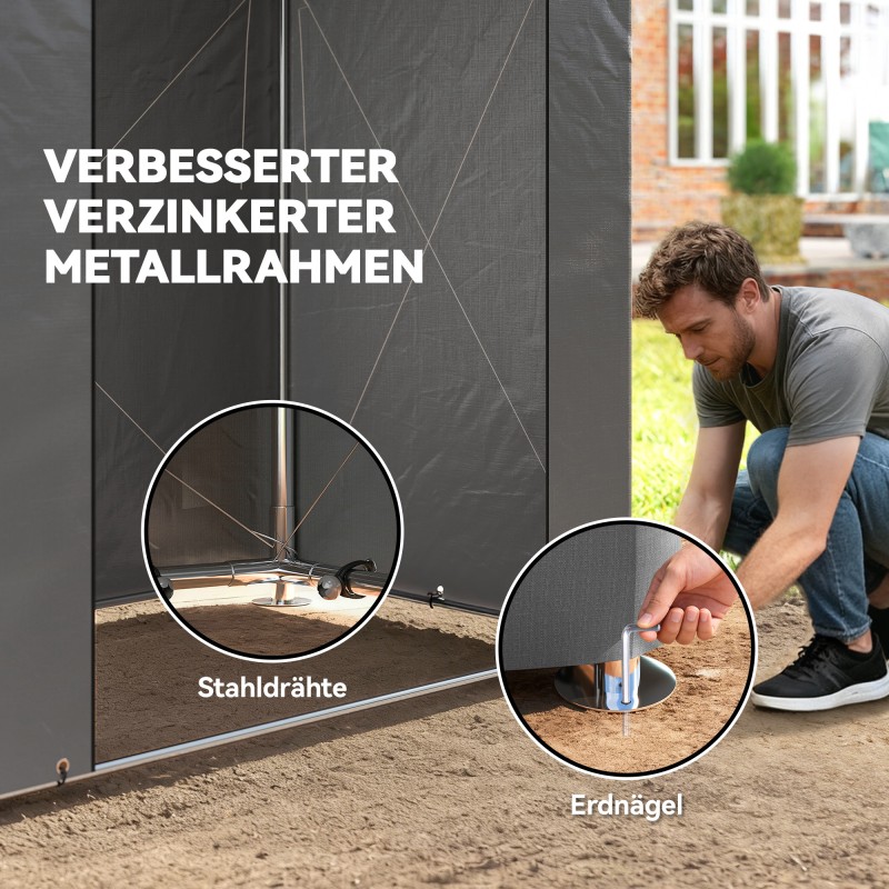 Säilytyssuoja ulkokäyttöön galvanoitu teräsrunko PE-kate 1,9 x 1,2 m tummanharmaa