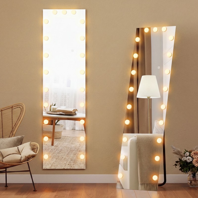 Kokovartalopeili RGB-LED-valaistuksella 150 x 40 cm, 21 lamppua, kehyksetön, karkaistu lasi, lattia- ja seinäasennus