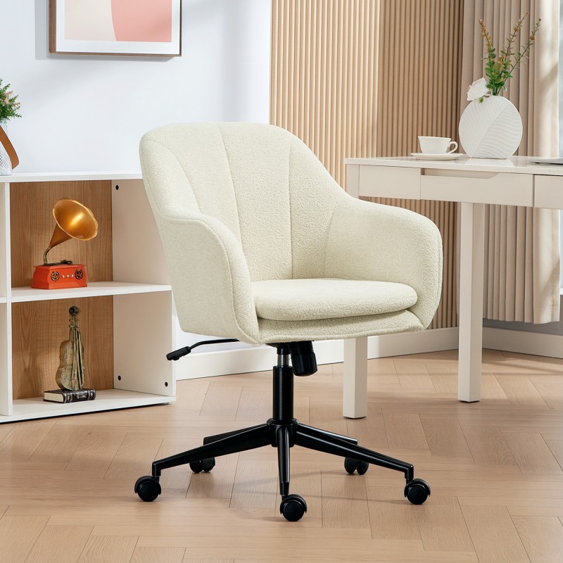 Työ- ja meikkituoli kaarevalla selkänojalla, snöflaanellimainen kangas, säädettävä, beige