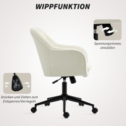 Työ- ja meikkituoli kaarevalla selkänojalla, snöflaanellimainen kangas, säädettävä, beige