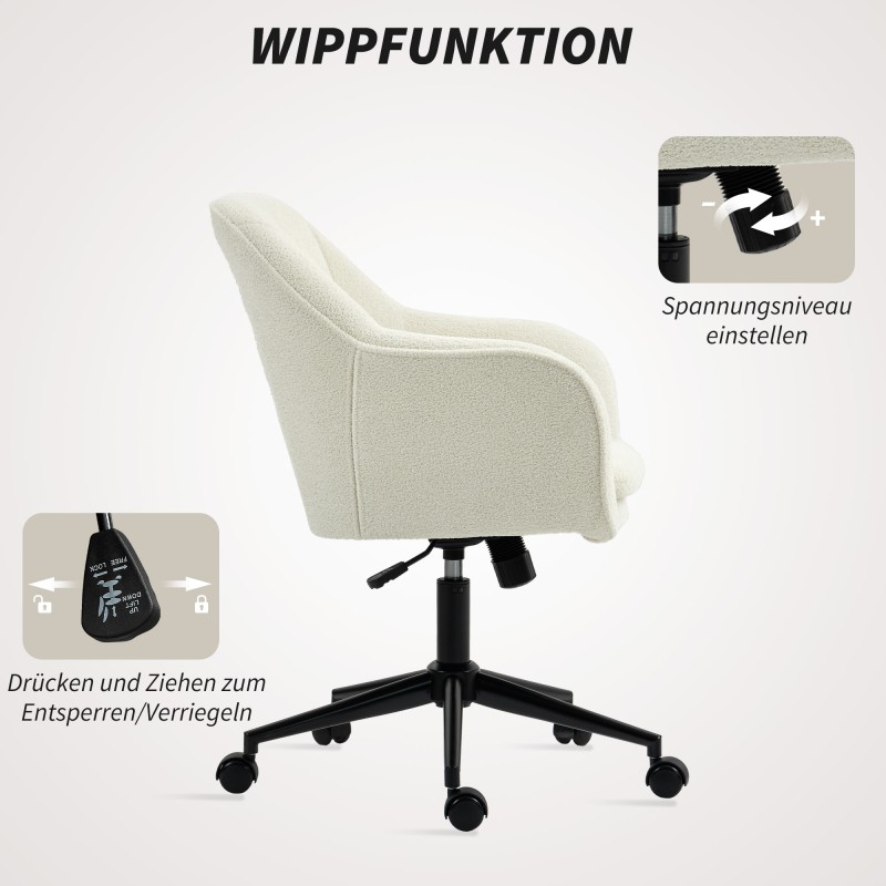 Työ- ja meikkituoli kaarevalla selkänojalla, snöflaanellimainen kangas, säädettävä, beige