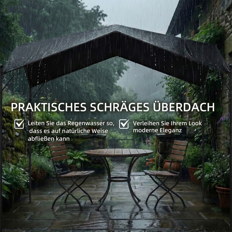 Pergola paviljonki ulkokäyttöön 3x3 m galvanoitu metalli UPF30+ vettä hylkivä tummanharmaa
