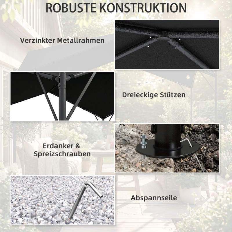 Pergola paviljonki ulkokäyttöön 3x3 m galvanoitu metalli UPF30+ vettä hylkivä tummanharmaa