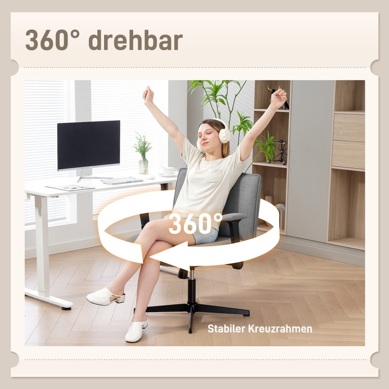 Työtuoli kotitoimistoon, leveä istuin, ylös kääntyvät käsinojat, kangas, teräsjalusta, harmaa