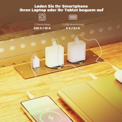 L-muotoinen pelipöytä virtapaneelilla ja LED-valaistuksella 155 x 110 x 91,4 cm rustiikinruskea