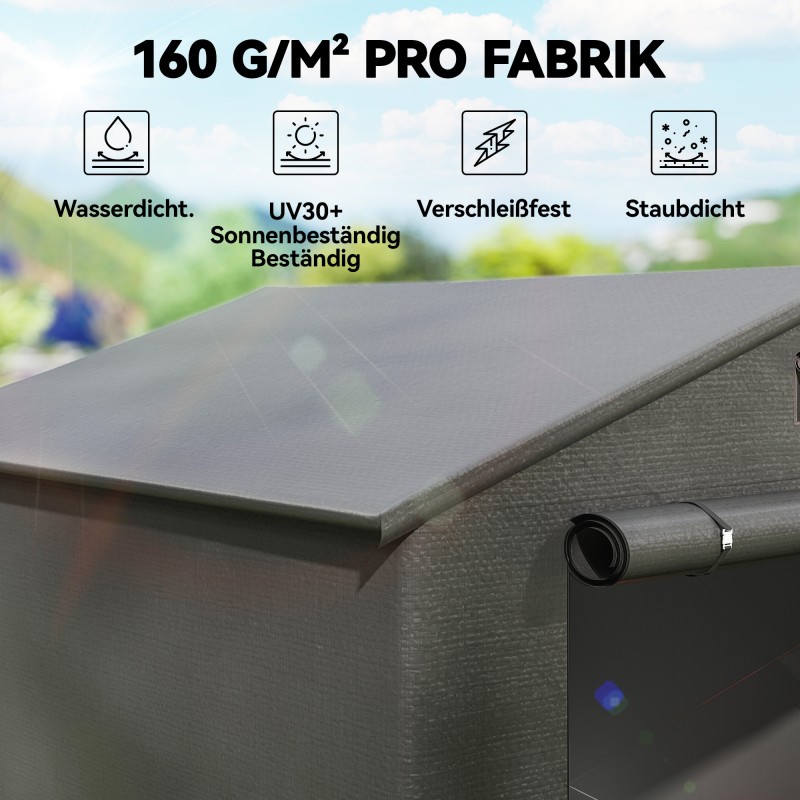 Pihavaja / säilytyssuoja teräsrungolla 2,5 x 1,8 m, vedenpitävä PE-kangas, tummanharmaa