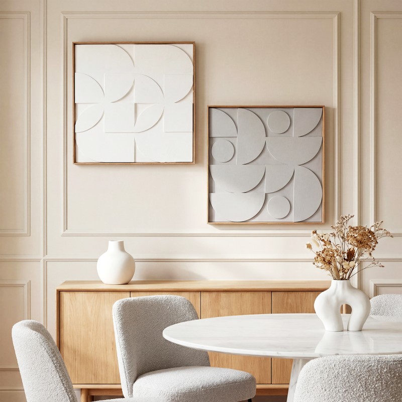 Seinäkoriste 3D 2-osainen setti geometrinen EVA/MDF 80 x 80 cm valkoinen