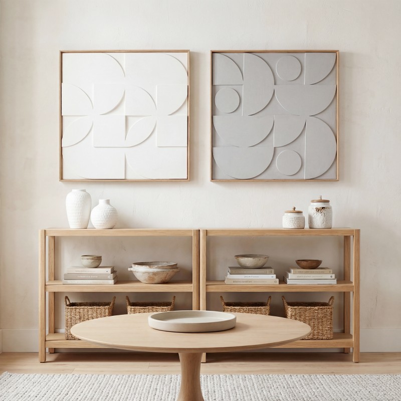 Seinäkoriste 3D 2-osainen setti geometrinen EVA/MDF 80 x 80 cm valkoinen