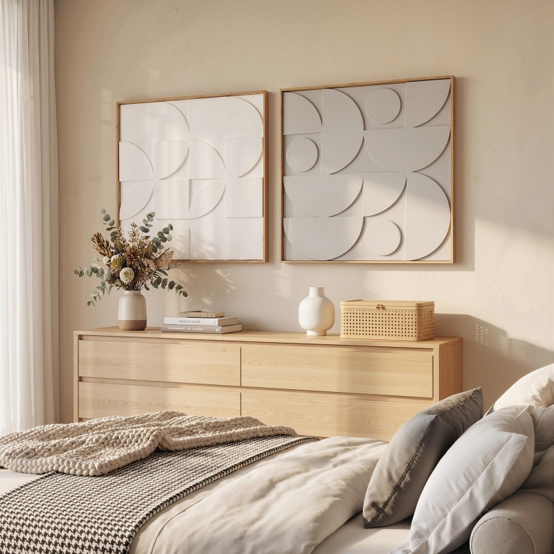 Seinäkoriste 3D 2-osainen setti geometrinen EVA/MDF 80 x 80 cm valkoinen