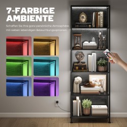 Kirjahylly LED-valaistuksella 5 tasoa lastulevy ja teräs 60 x 30 x 179 cm musta