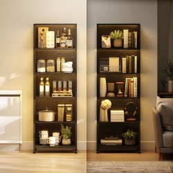 Kirjahylly LED-valaistuksella 5 tasoa lastulevy ja teräs 60 x 30 x 179 cm musta