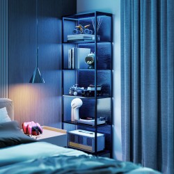 Kirjahylly LED-valaistuksella 5 tasoa lastulevy ja teräs 60 x 30 x 179 cm musta