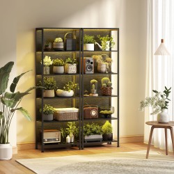 Kirjahylly LED-valaistuksella 5 tasoa lastulevy ja teräs 60 x 30 x 179 cm musta