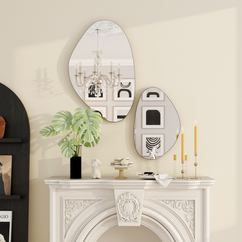 Seinäpeili 2 kpl setti, orgaaninen muoto, metalli/MDF, 70 x 46 cm ja 49,5 x 31 cm, musta