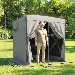 Paviljonki ulkokäyttöön 1,85 x 1,85 m pop up, vedenpitävä, talvikestävä, UV 30+, 4 mesh-sivuseinää, tummanharmaa