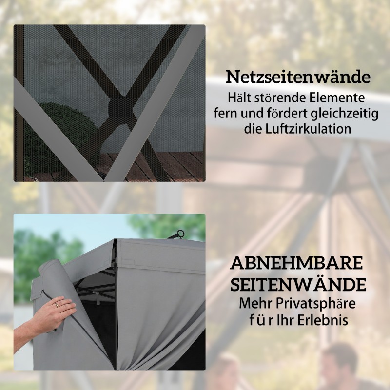 Paviljonki ulkokäyttöön 1,85 x 1,85 m pop up, vedenpitävä, talvikestävä, UV 30+, 4 mesh-sivuseinää, tummanharmaa