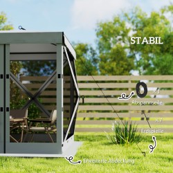 Paviljonki ulkokäyttöön 1,85 x 1,85 m pop up, vedenpitävä, talvikestävä, UV 30+, 4 mesh-sivuseinää, tummanharmaa