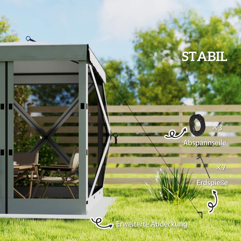 Paviljonki ulkokäyttöön 1,85 x 1,85 m pop up, vedenpitävä, talvikestävä, UV 30+, 4 mesh-sivuseinää, tummanharmaa