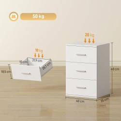 Yöpöytä makuuhuoneeseen 3 laatikkoa MDF 40x35x60 cm valkoinen