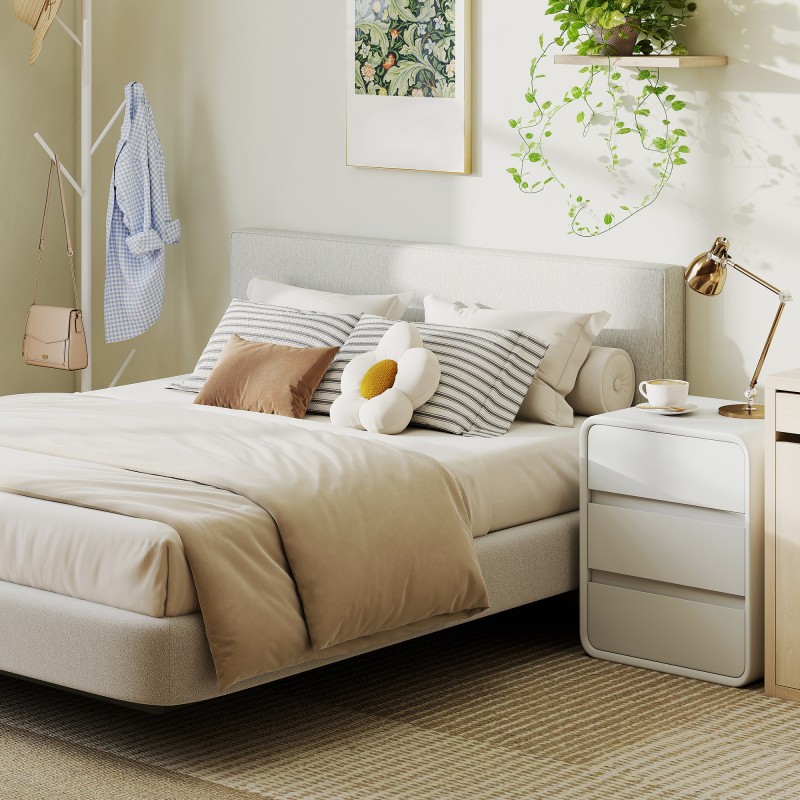 Seinäkiinnitteinen pehmustettu sängynpääty, kangas, 160x10x60 cm, cremevalkoinen