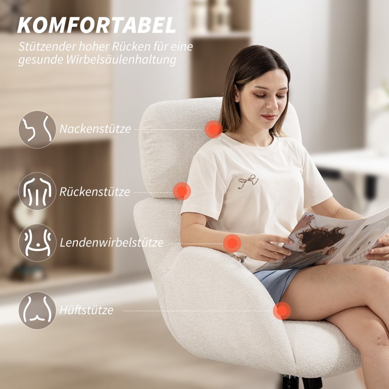 Työtuoli kotitoimistoon, samettipintainen kangas, metallijalka, säädettävä korkeus, cremevalkoinen