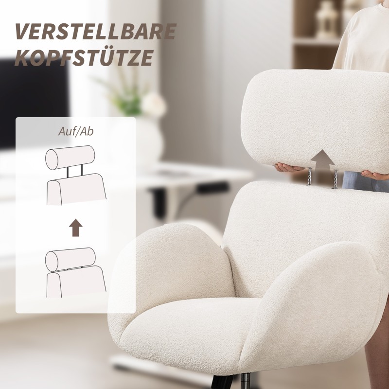 Työtuoli kotitoimistoon, samettipintainen kangas, metallijalka, säädettävä korkeus, cremevalkoinen