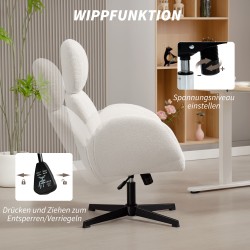 Työtuoli kotitoimistoon, samettipintainen kangas, metallijalka, säädettävä korkeus, cremevalkoinen