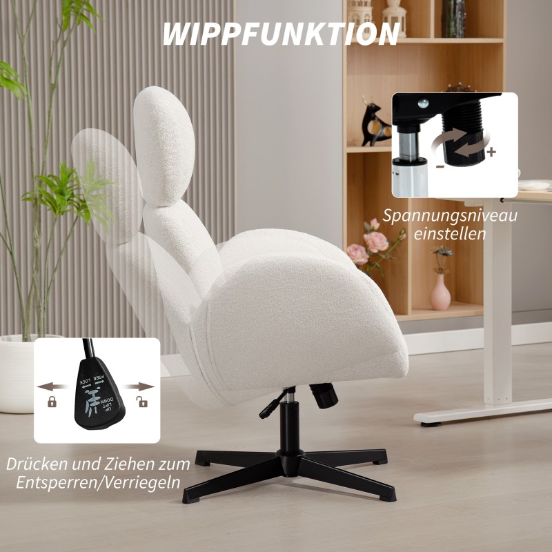 Työtuoli kotitoimistoon, samettipintainen kangas, metallijalka, säädettävä korkeus, cremevalkoinen