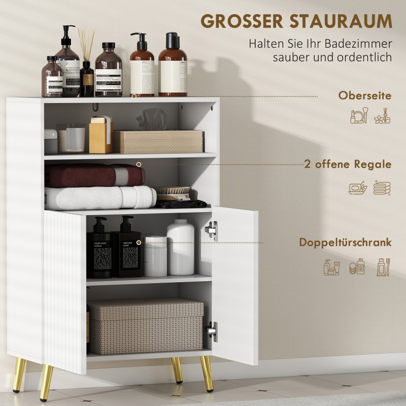 Kylpyhuonekaappi soft close -ovilla, 2 avointa hyllyä, MDF, 60 x 31,8 x 93 cm, valkoinen