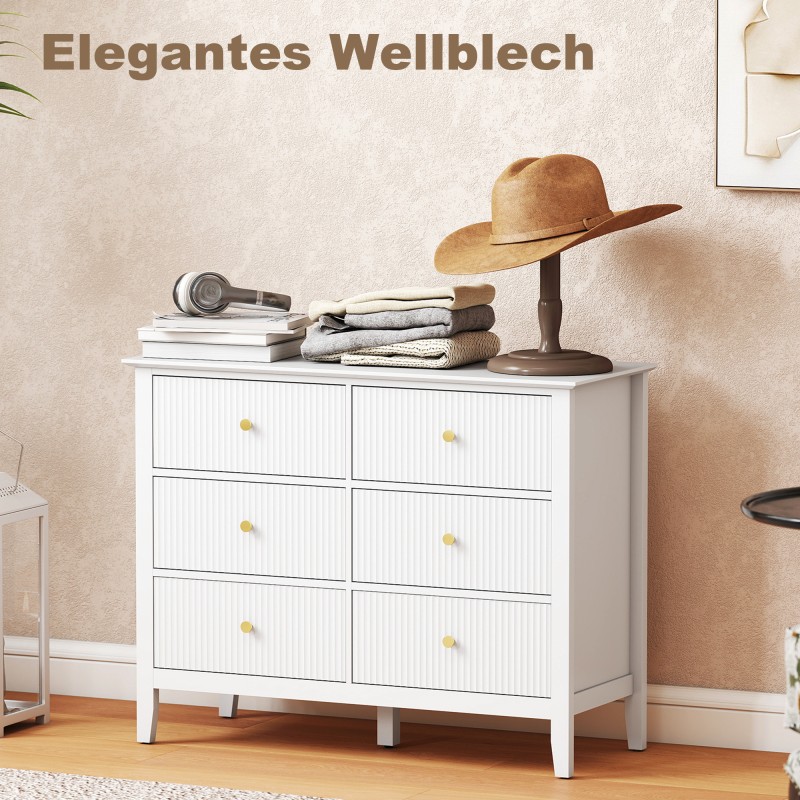 Lipasto 6 laatikolla, MDF/lastulevy, 100 x 40 x 78 cm, valkoinen