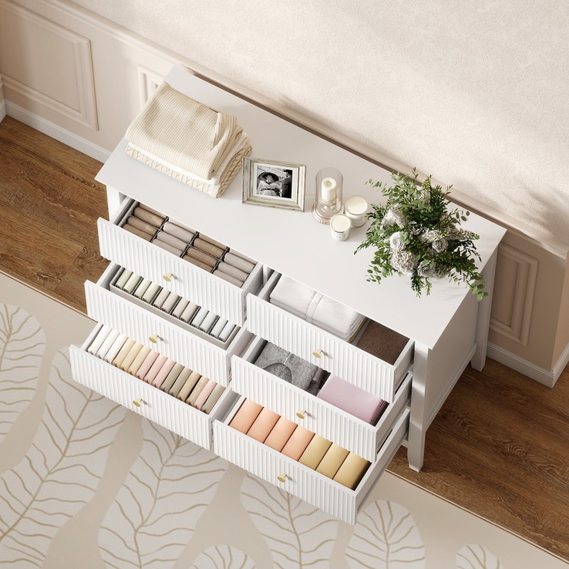 Lipasto 6 laatikolla, MDF/lastulevy, 100 x 40 x 78 cm, valkoinen