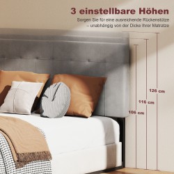 Sängynpääty makuuhuoneeseen, samettimainen, säädettävä korkeus 140x10x106–126 cm, harmaa