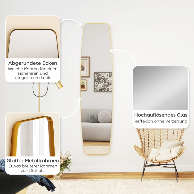 Seinäpeili kokovartalopeili metallikehyksellä 160 x 40 cm kultasävy