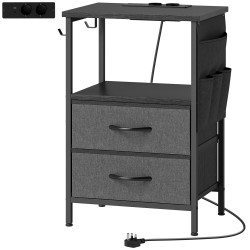 Sivupöytä yöpöytä latausasemalla teräsrunko USB ja USB C liitännät 40 x 30 x 60 cm musta