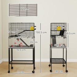 Hamsterihäkki kääpiöhamstereille ja gerbiileille, 3 tasoa, lasipohja, teräs ja muovi, musta 77 x 49 x 130,5 cm