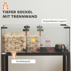 Hamsterihäkki kääpiöhamstereille ja gerbiileille, 3 tasoa, lasipohja, teräs ja muovi, musta 77 x 49 x 130,5 cm