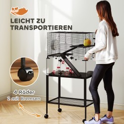 Hamsterihäkki kääpiöhamstereille ja gerbiileille, 3 tasoa, lasipohja, teräs ja muovi, musta 77 x 49 x 130,5 cm