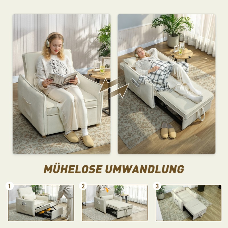 3-in-1 lepotuoli vuodesohva olohuoneeseen, chenille, 67x181 cm, creme