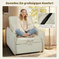 3-in-1 lepotuoli vuodesohva olohuoneeseen, chenille, 67x181 cm, creme