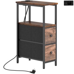 Sohvapöytä yöpöytä latausasemalla teräsrunko 20 x 40 x 63 cm rustiikin ruskea musta