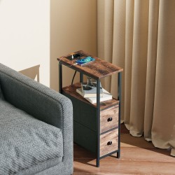 Sohvapöytä / yöpöytä latausasemalla, teräsrunko, 20 x 40 x 63 cm, rustiikin ruskea + musta