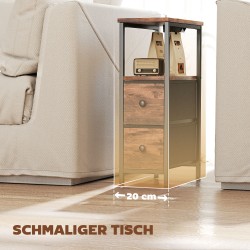 Sohvapöytä / yöpöytä latausasemalla, teräsrunko, 20 x 40 x 63 cm, rustiikin ruskea + musta