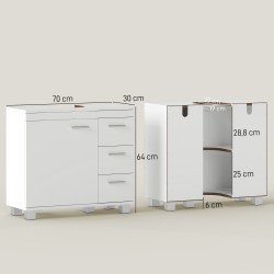 Allaskaappi pesualtaan alle, jalalliselle altaalle, MDF, 70 x 30 x 64 cm, valkoinen