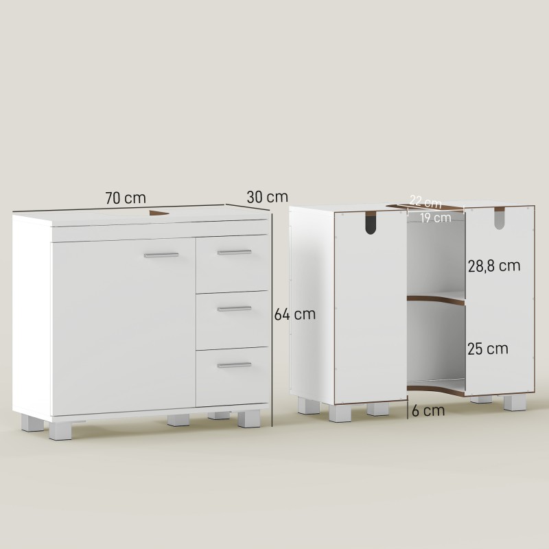 Allaskaappi pesualtaan alle, jalalliselle altaalle, MDF, 70 x 30 x 64 cm, valkoinen