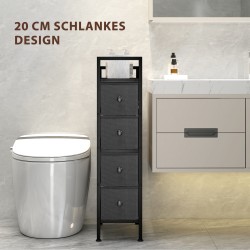 Kapea kangaslaatikosto 4 laatikolla, teräsrunko, 20 x 43 x 81,5 cm, musta