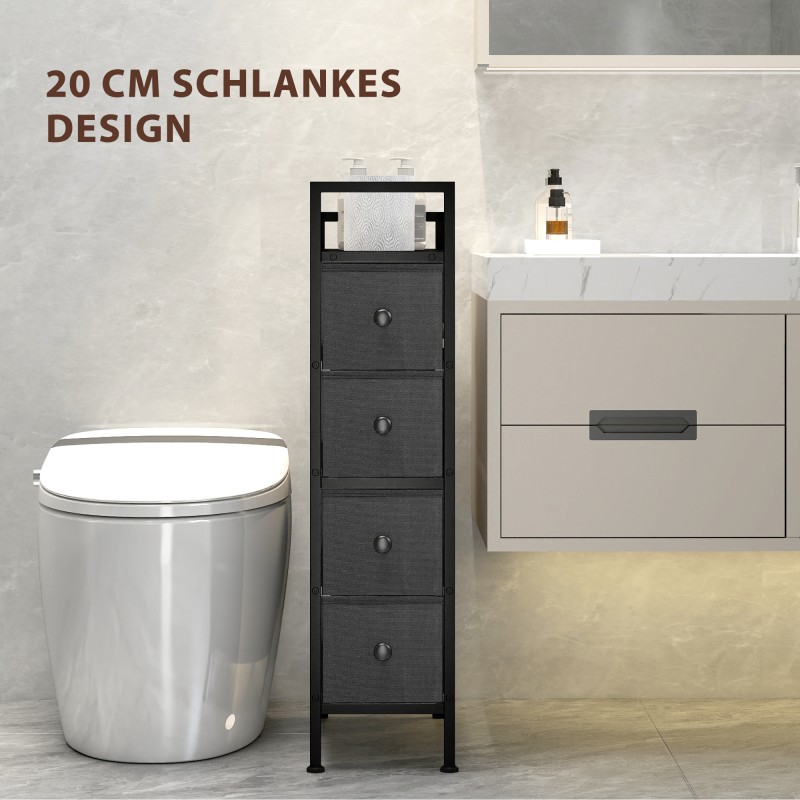 Kapea kangaslaatikosto 4 laatikolla, teräsrunko, 20 x 43 x 81,5 cm, musta