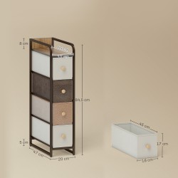 Kapea säilytyskaappi 4 kangaslaatikolla teräsrungolla 20 x 47 x 84,5 cm monivärinen