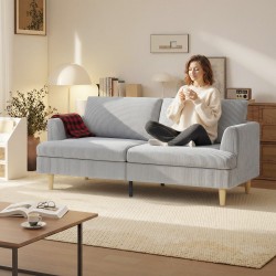 3-istuttava sohva olohuoneeseen, cord-tyylinen kangas, 188 cm, vaaleanharmaa